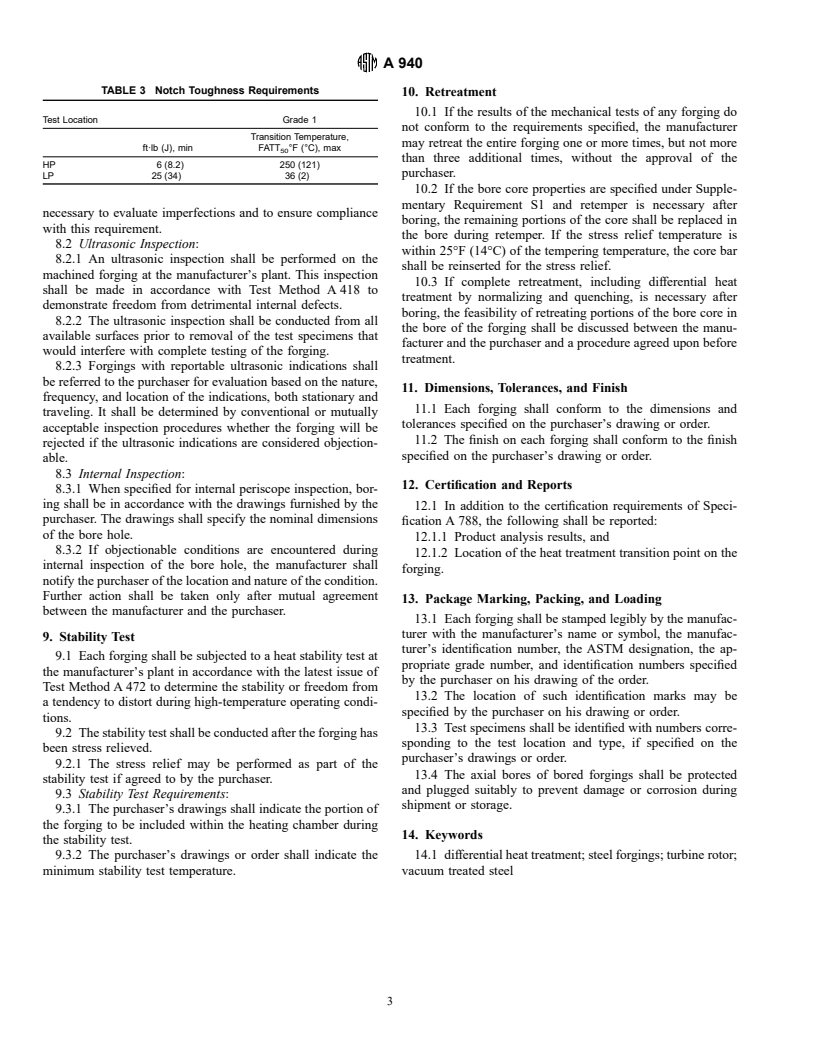 ASTM A940-96 - Standard Specification for Vacuum Treated Steel Forgings, Alloy, Differentially Heat Treated, for Turbine Rotors