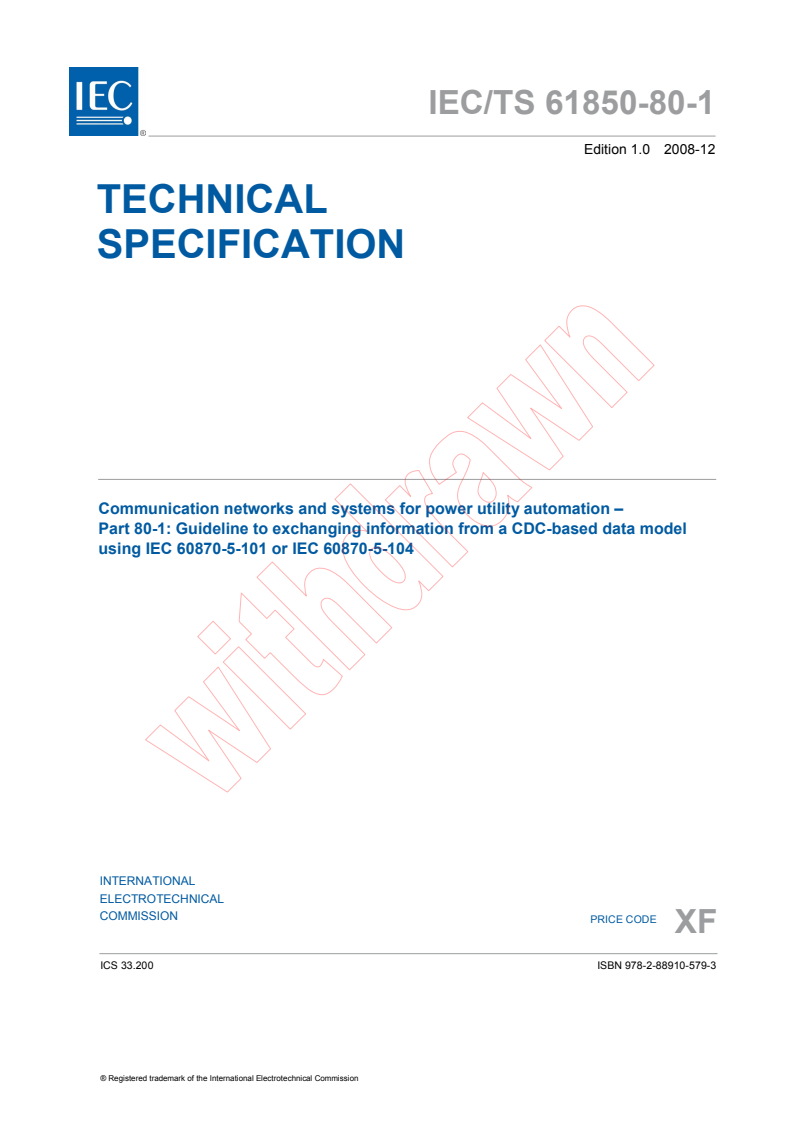 IEC TS 61850-80-1:2008 - Communication networks and systems for power utility automation - Part 80-1: Guideline to exchanging information from a CDC-based data model using IEC 60870-5-101 or IEC 60870-5-104
Released:12/11/2008
Isbn:9782889105793