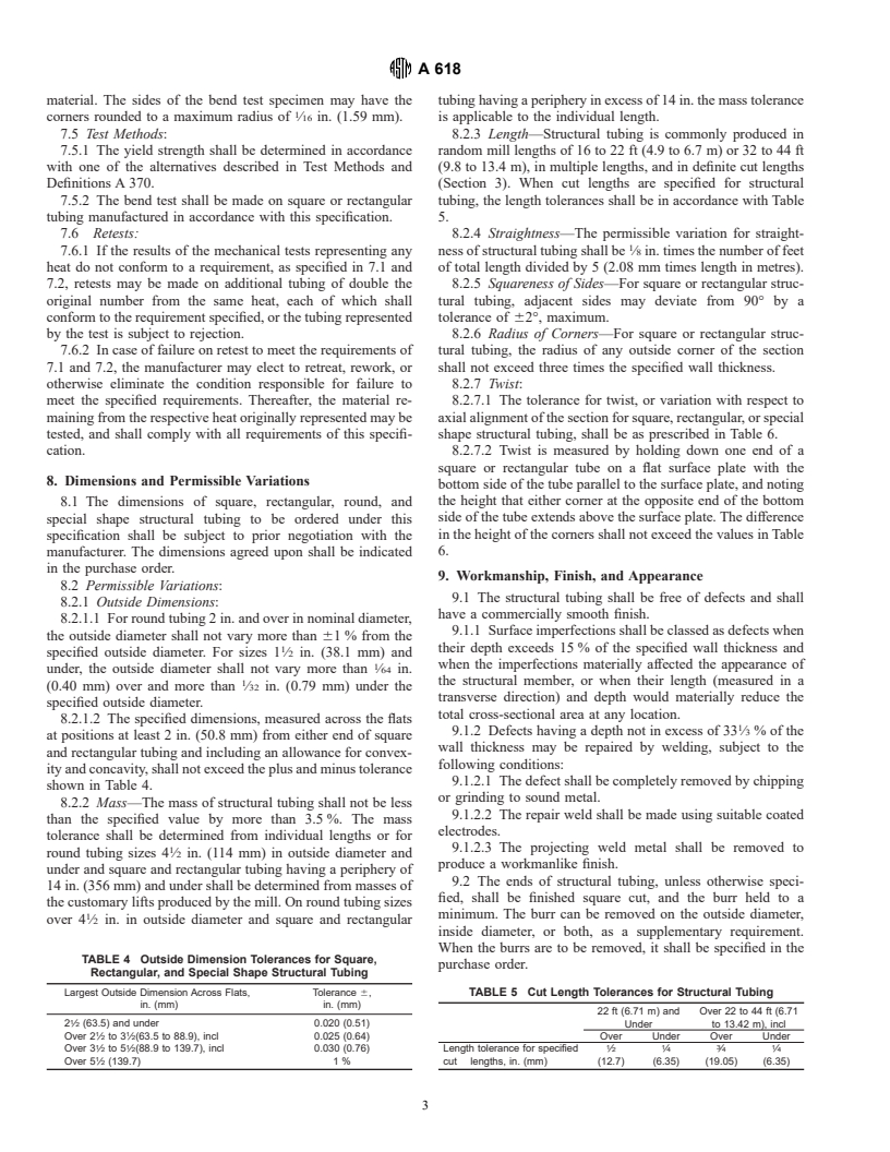 ASTM A618-99 - Standard Specification for Hot-Formed Welded and Seamless High-Strength Low-Alloy Structural Tubing