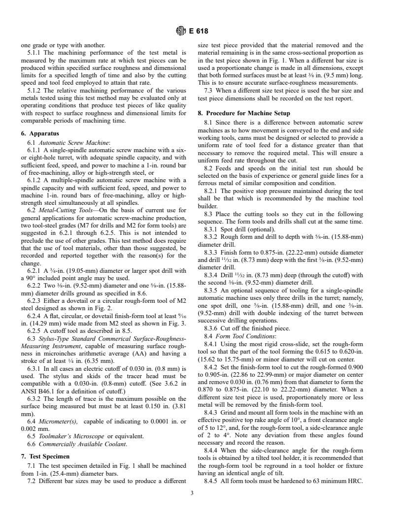 ASTM E618-81(1996) - Standard Method for Evaluating Machining Performance of Ferrous Metals Using an Automatic Screw/Bar Machine