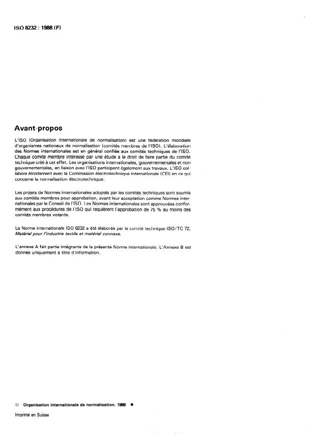 ISO 8232:1988 ISO 8232:1988 - Machines de nettoyage a sec fonctionnant en circuit fermé -- Définitions et contrôle des caractéristiques d'une machine - Page 2 preview