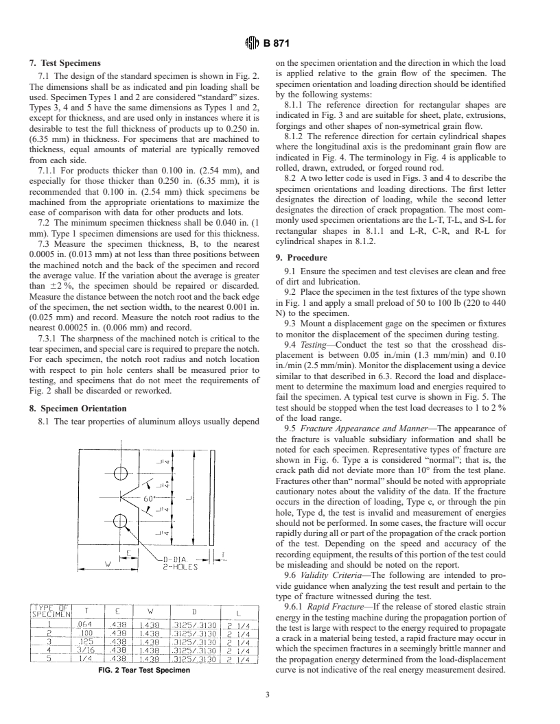 ASTM B871-96 - Standard Test Method for Tear Testing of Aluminum Alloy Products