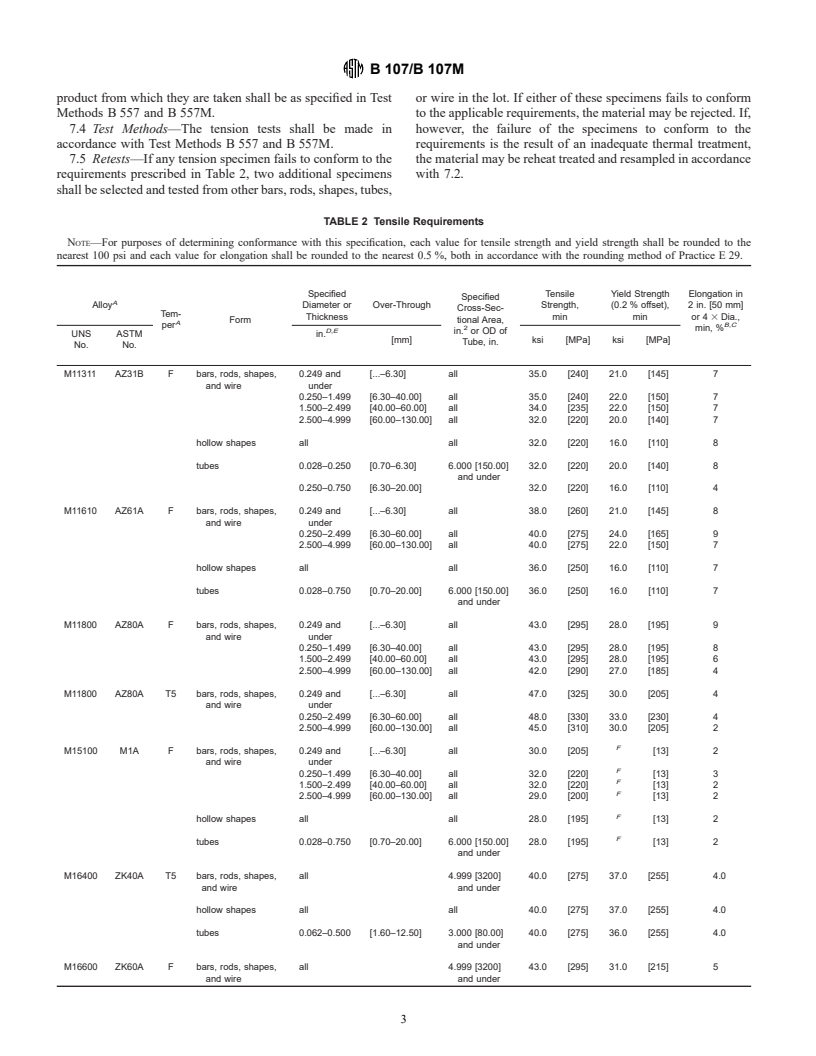 ASTM B107/B107M-94 - Standard Specification for Magnesium-Alloy Extruded Bars, Rods, Profiles, Tubes, and Wire