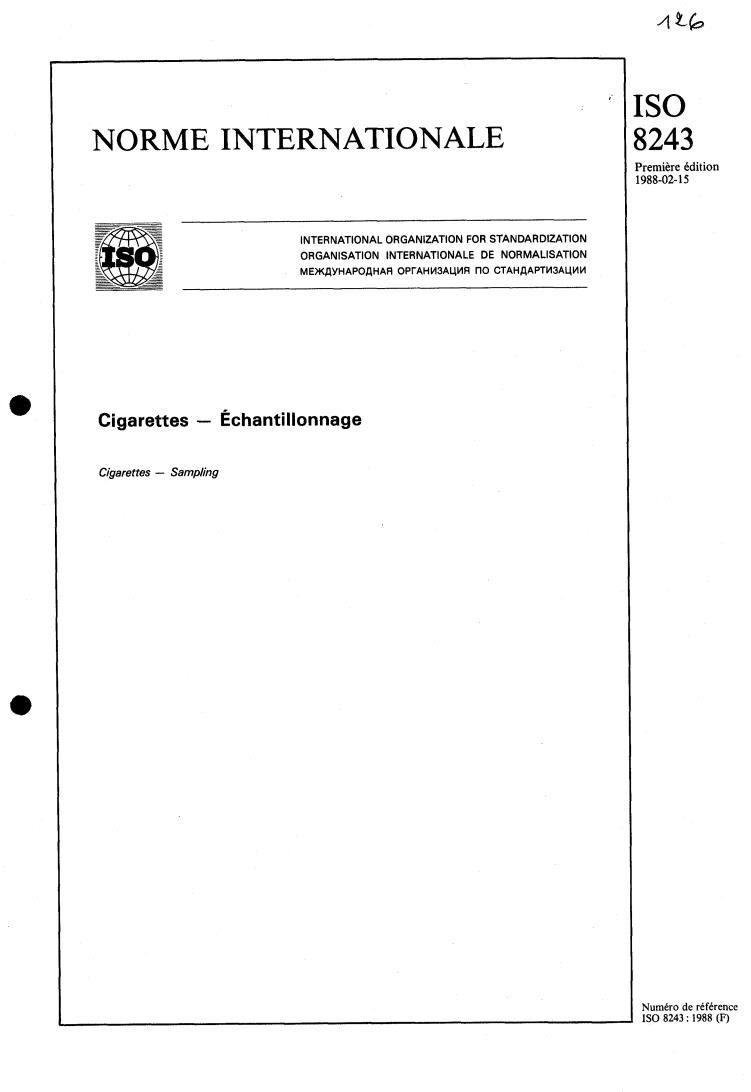 ISO 8243:1988 - Cigarettes — Sampling
Released:2/11/1988