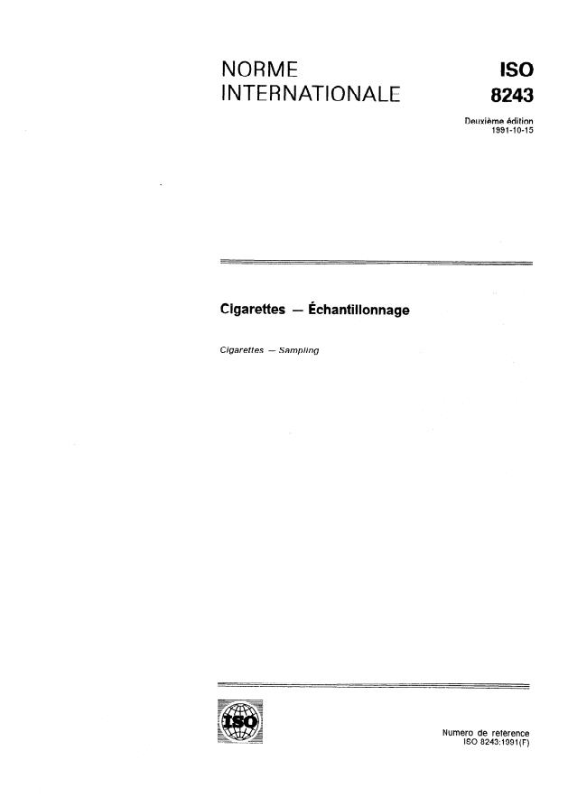 ISO 8243:1991 - Cigarettes -- Échantillonnage