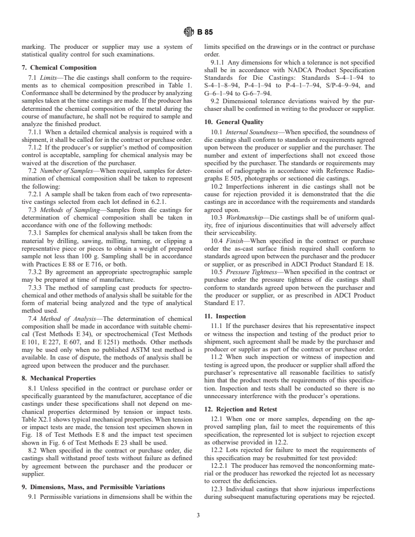 ASTM B85-99 - Standard Specification for Aluminum-Alloy Die Castings