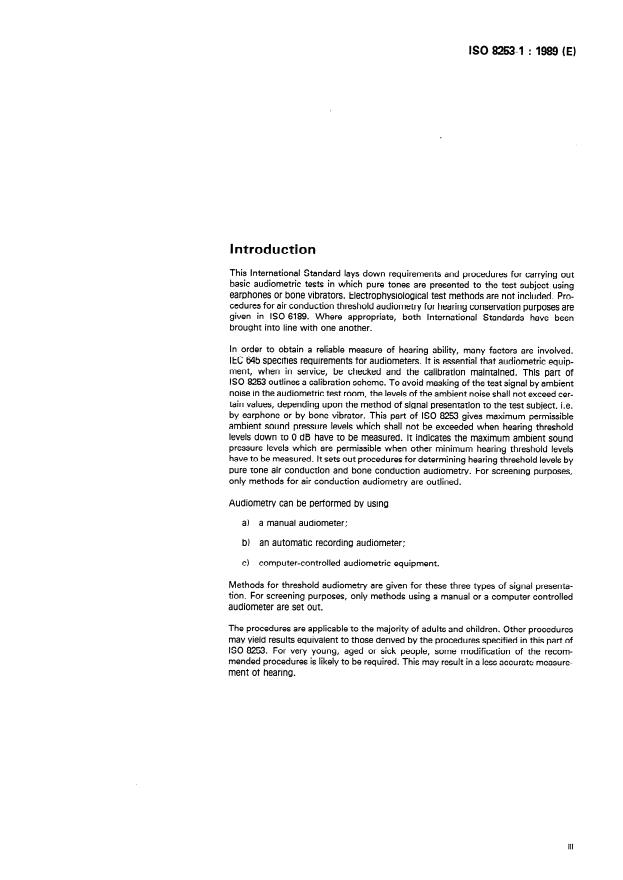 ISO 8253-1:1989 - Acoustics -- Audiometric test methods