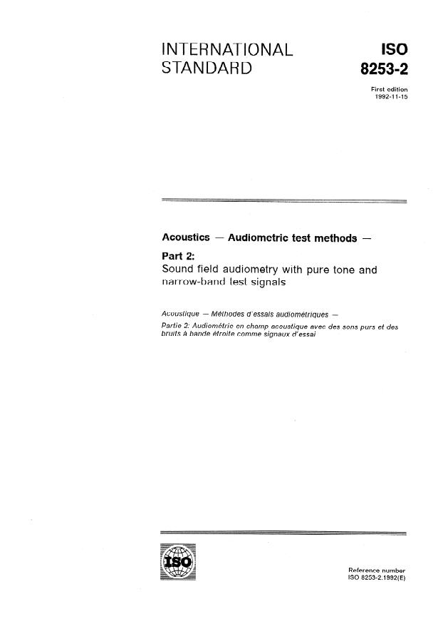 ISO 8253-2:1992 - Acoustics -- Audiometric test methods