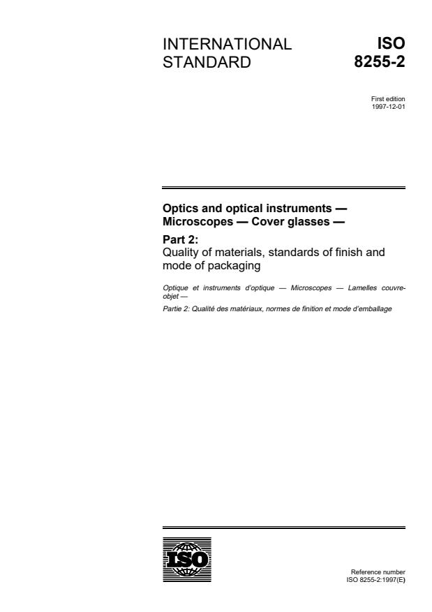 ISO 8255-2:1997 - Optics and optical instruments -- Microscopes -- Cover glasses