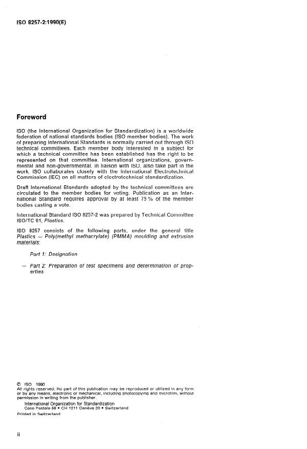 ISO 8257-2:1990 ISO 8257-2:1990 - Plastics -- Poly(methyl methacrylate) (PMMA) moulding and extrusion materials - Page 2 preview