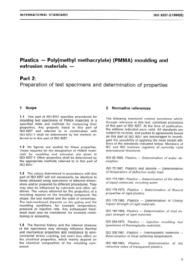 ISO 8257-2:1990 - Plastics -- Poly(methyl methacrylate) (PMMA) moulding and extrusion materials