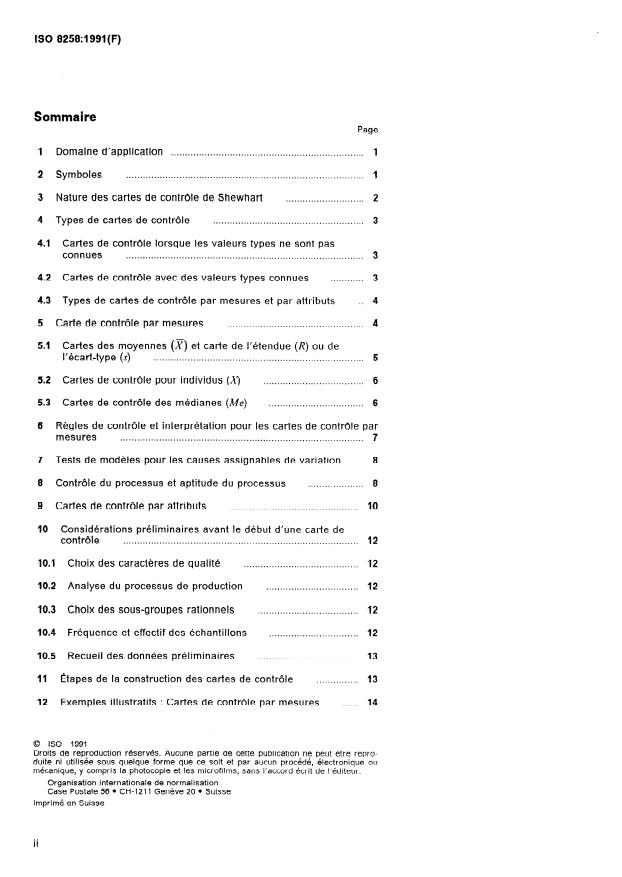 ISO 8258:1991 ISO 8258:1991 - Cartes de contrôle de Shewhart - Page 2 preview