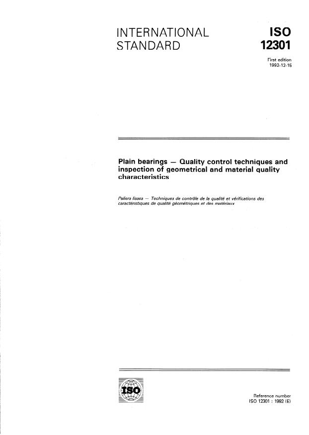 ISO 12301:1992 - Plain bearings -- Quality control techniques and inspection of geometrical and material quality characteristics