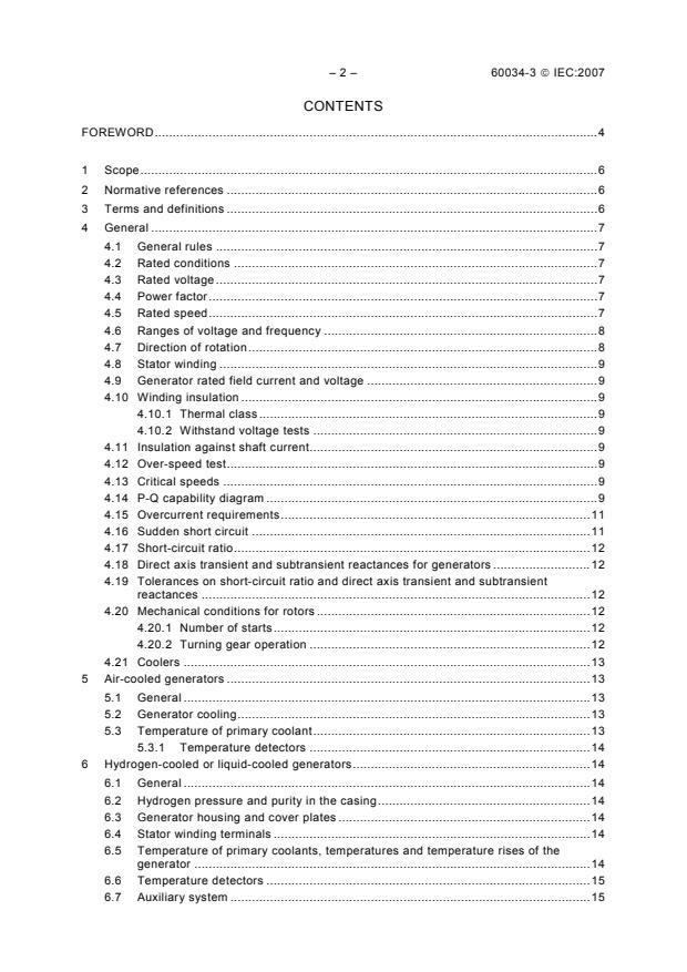 IEC 60034-3:2007 IEC 60034-3:2007 - Rotating electrical machines - Part 3: Specific requirements for synchronous generators driven by steam turbines or combustion gas turbines - Page 4 preview