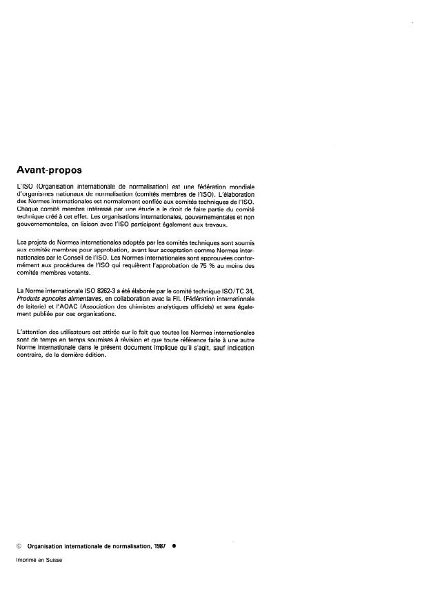 ISO 8262-3:1987 ISO 8262-3:1987 - Produits laitiers et produits a base de lait -- Détermination de la teneur en matiere grasse par la méthode gravimétrique Weibull-Berntrop (Méthode de référence) - Page 2 preview