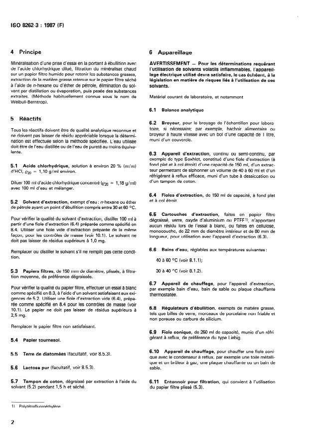ISO 8262-3:1987 ISO 8262-3:1987 - Produits laitiers et produits a base de lait -- Détermination de la teneur en matiere grasse par la méthode gravimétrique Weibull-Berntrop (Méthode de référence) - Page 4 preview
