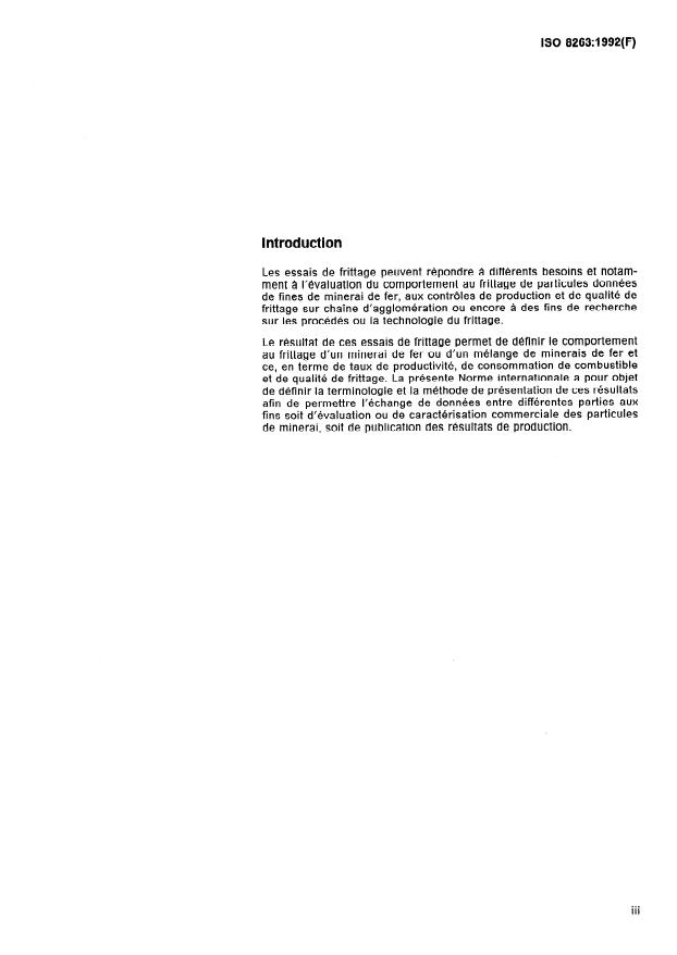 ISO 8263:1992 - Particules de minerais de fer -- Méthode de présentation des résultats d'essais de frittage
