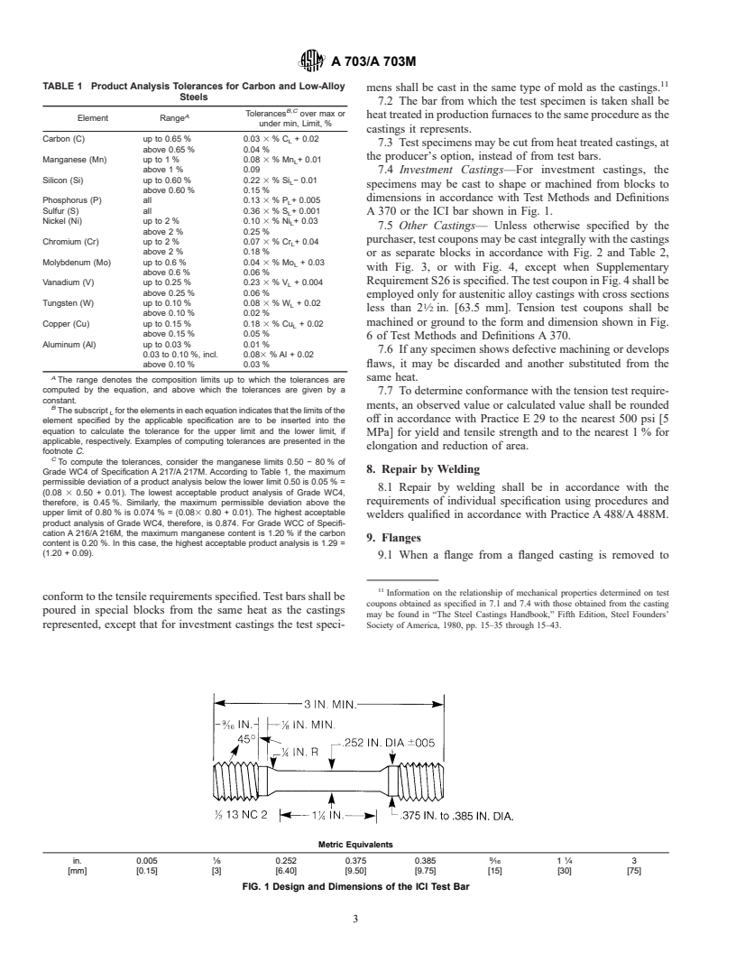 ASTM A703/A703M-01a - Standard Specification for Steel Castings, General Requirements, for Pressure-Containing Parts