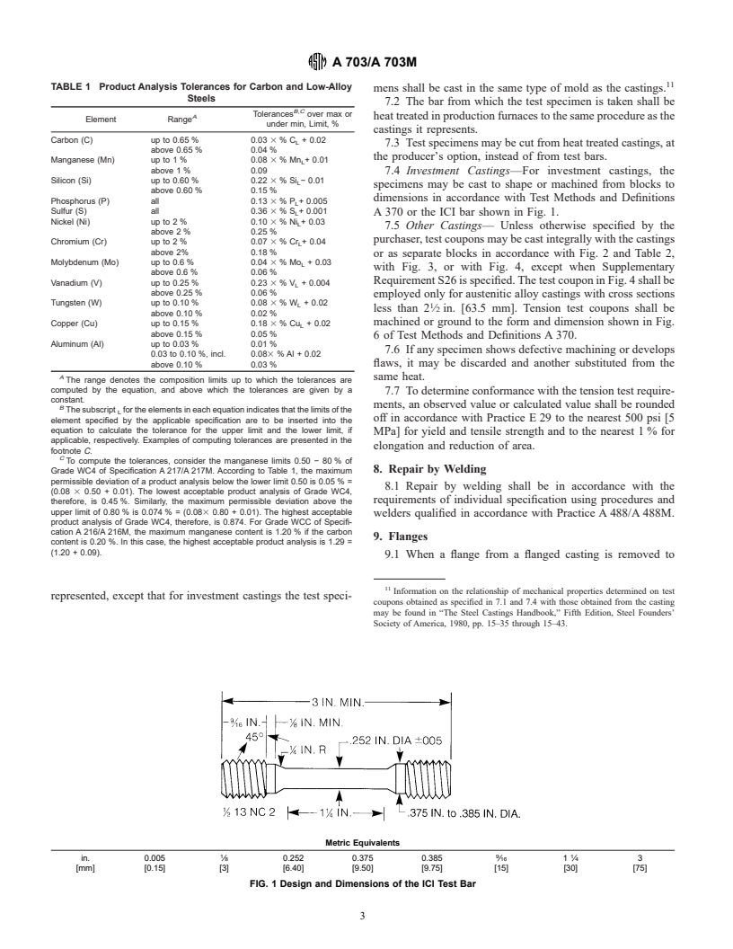 ASTM A703/A703M-01 - Standard Specification for Steel Castings, General Requirements, for Pressure-Containing Parts