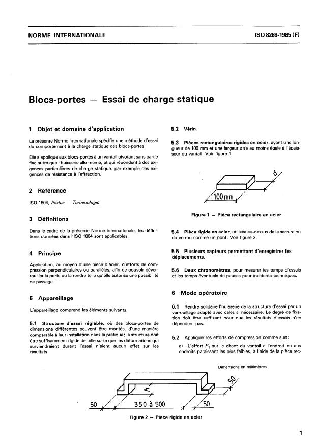 ISO 8269:1985 - Blocs-portes -- Essai de charge statique
