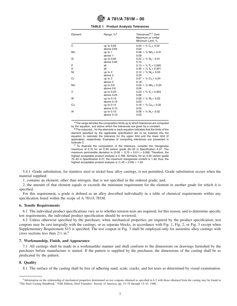 REDLINE ASTM A781/A781M-00 - Standard Specification for Castings, Steel and Alloy, Common Requirements, for General Industrial Use