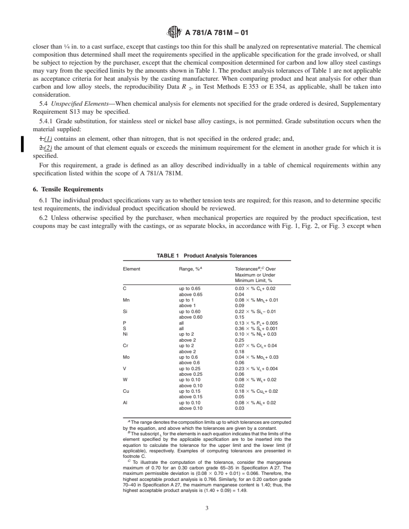 REDLINE ASTM A781/A781M-01 - Standard Specification for Castings, Steel and Alloy, Common Requirements, for General Industrial Use