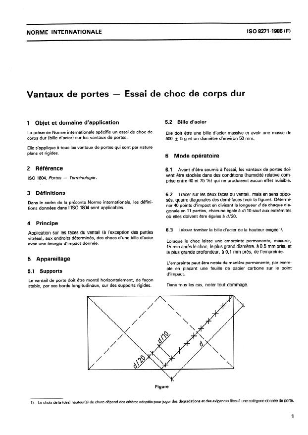 ISO 8271:1985 - Vantaux de portes -- Essai de choc de corps dur