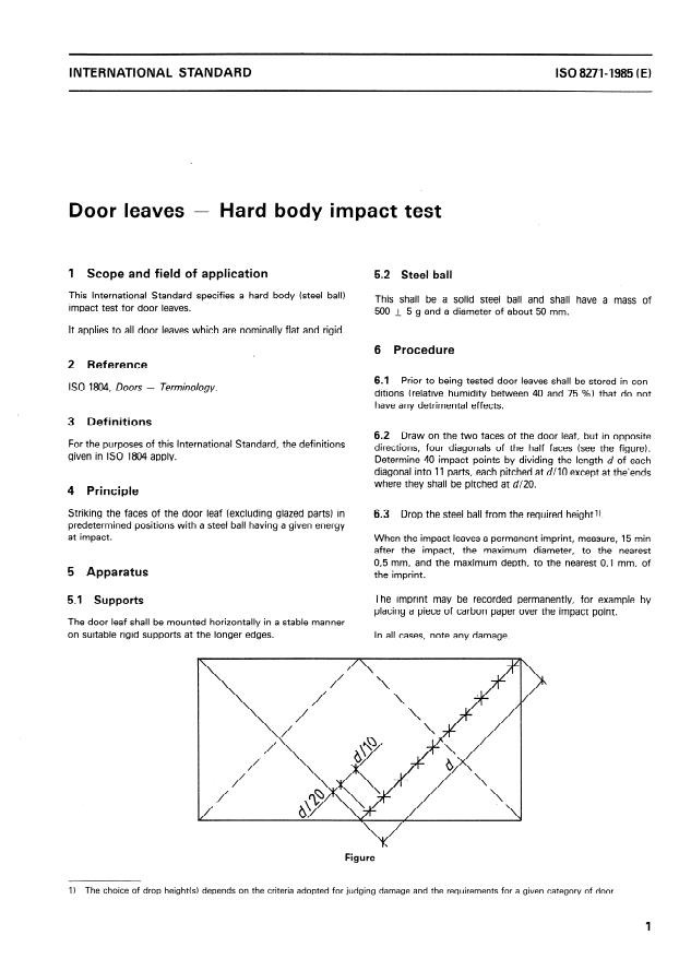 ISO 8271:1985 - Door leaves -- Hard body impact test
