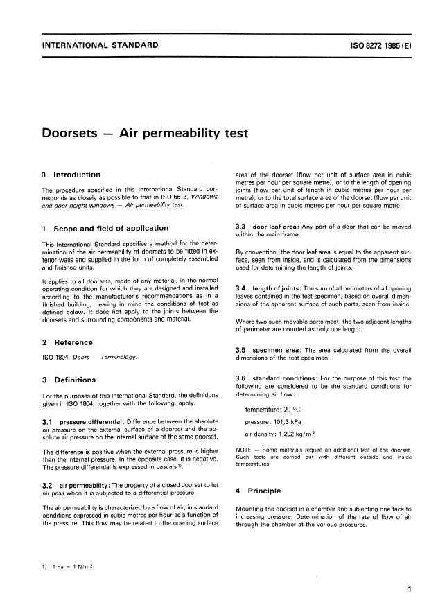 ISO 8272:1985 - Doorsets -- Air permeability test