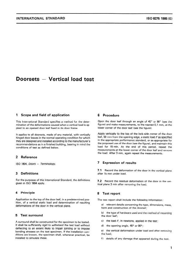 ISO 8275:1985 - Doorsets -- Vertical load test