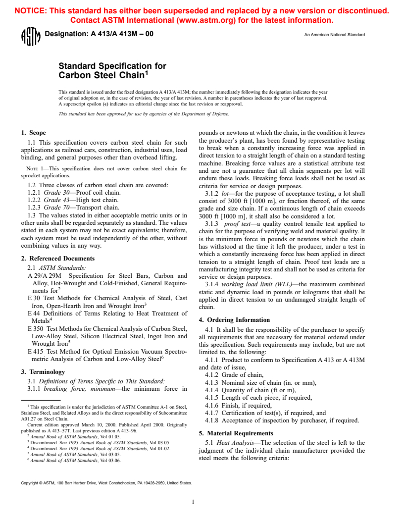 ASTM A413/A413M-00 - Standard Specification for Carbon Steel Chain