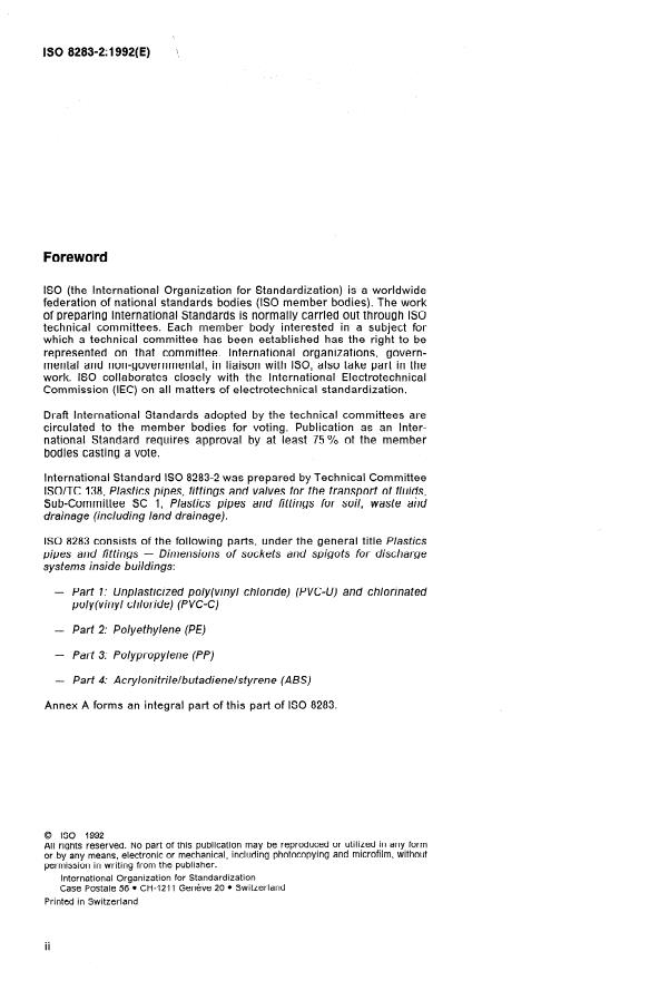 ISO 8283-2:1992 ISO 8283-2:1992 - Plastics pipes and fittings -- Dimensions of sockets and spigots for discharge systems inside buildings - Page 2 preview