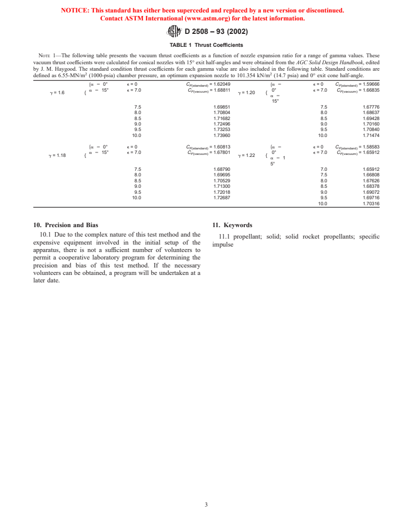 ASTM D2508-93(2002) - Standard Test Method for Solid Rocket Propellant Specific Impulse Measurements (Withdrawn 2003)