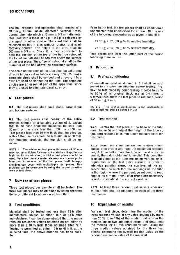 ISO 8307:1990 ISO 8307:1990 - Flexible cellular polymeric materials -- Determination of resilience - Page 4 preview