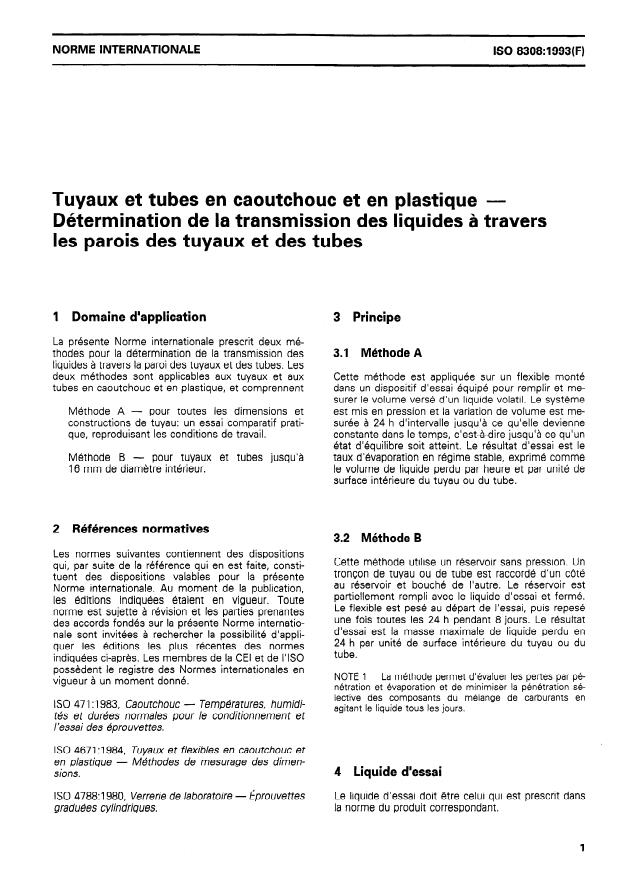 ISO 8308:1993 - Tuyaux et tubes en caoutchouc et en plastique -- Détermination de la transmission des liquides a travers les parois des tuyaux et des tubes