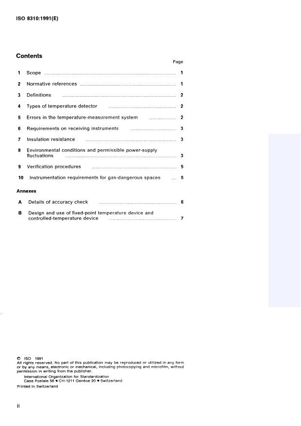 ISO 8310:1991 ISO 8310:1991 - Refrigerated light hydrocarbon fluids -- Measurement of temperature in tanks containing liquefied gases -- Resistance thermometers and thermocouples - Page 2 preview
