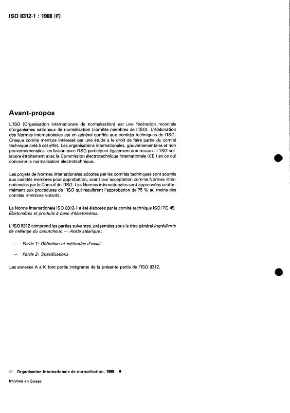 ISO 8312-1:1988 ISO 8312-1:1988 - Ingrédients de mélange du caoutchouc -- Acide stéarique - Page 2 preview