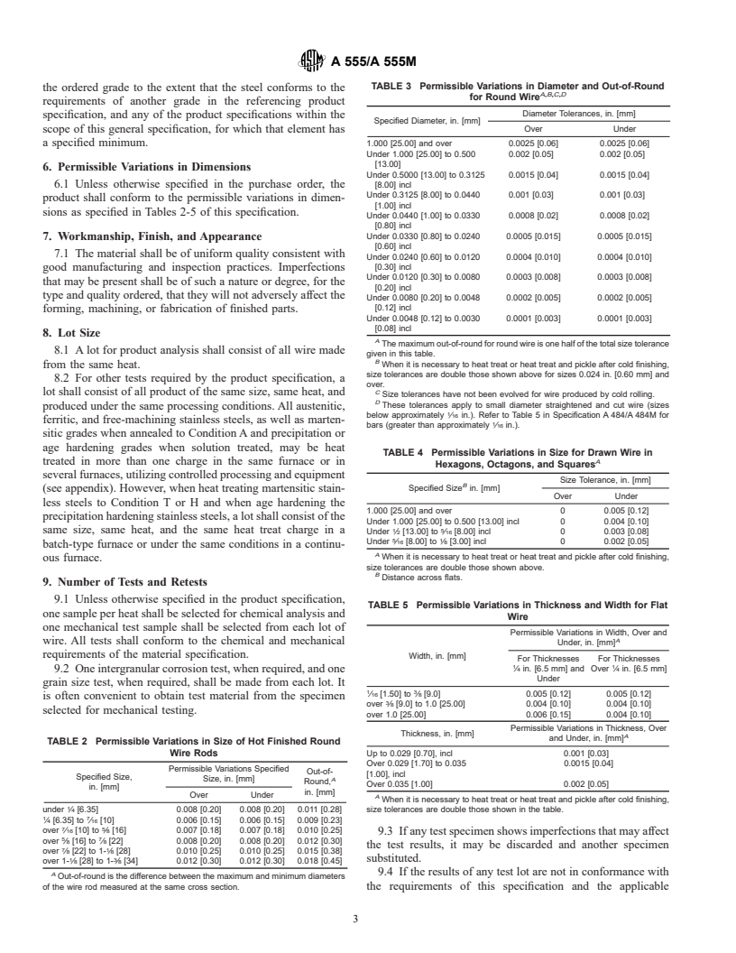 ASTM A555/A555M-97 - Standard Specification for General Requirements for Stainless Steel Wire and Wire Rods