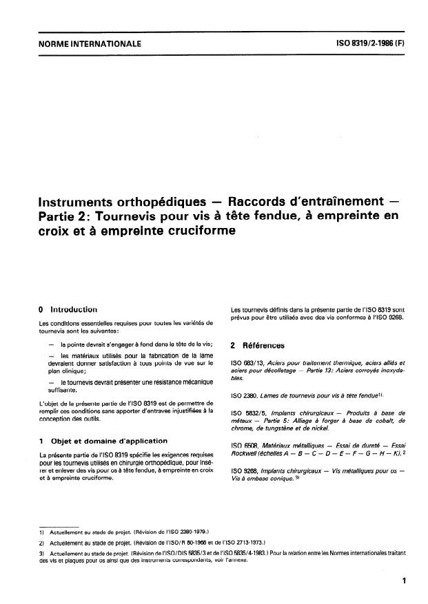 ISO 8319-2:1986 - Instruments orthopédiques -- Raccords d'entraînement