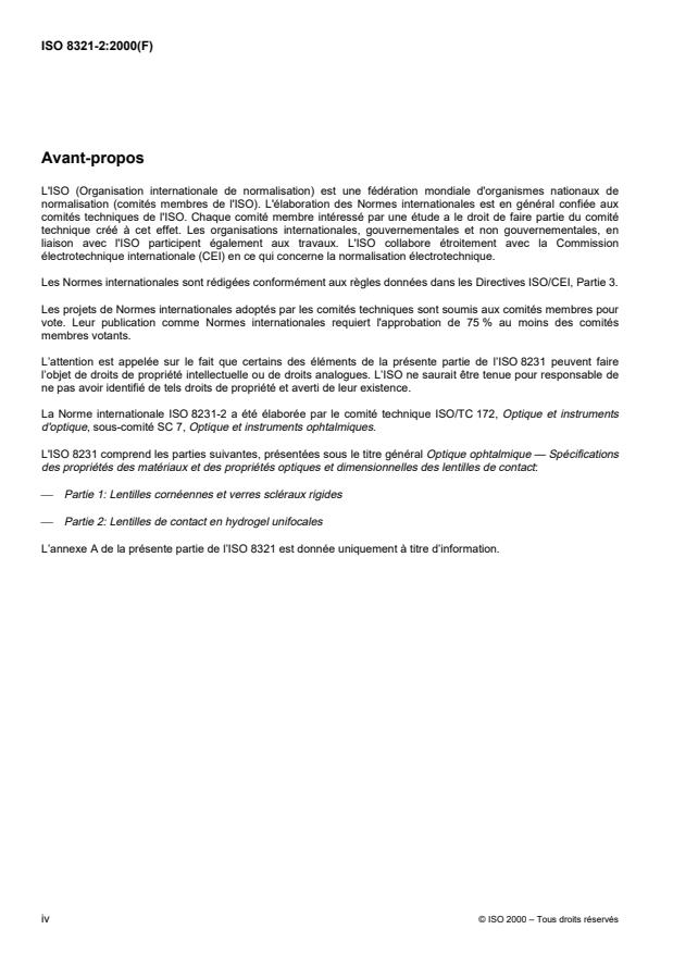 ISO 8321-2:2000 ISO 8321-2:2000 - Optique ophtalmique -- Spécifications des propriétés des matériaux et des propriétés optiques et dimensionelles des lentilles de contact - Page 4 preview