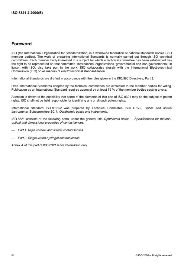 ISO 8321-2:2000 ISO 8321-2:2000 - Ophthalmic optics -- Specifications for material, optical and dimensional properties of contact lenses - Page 4 preview