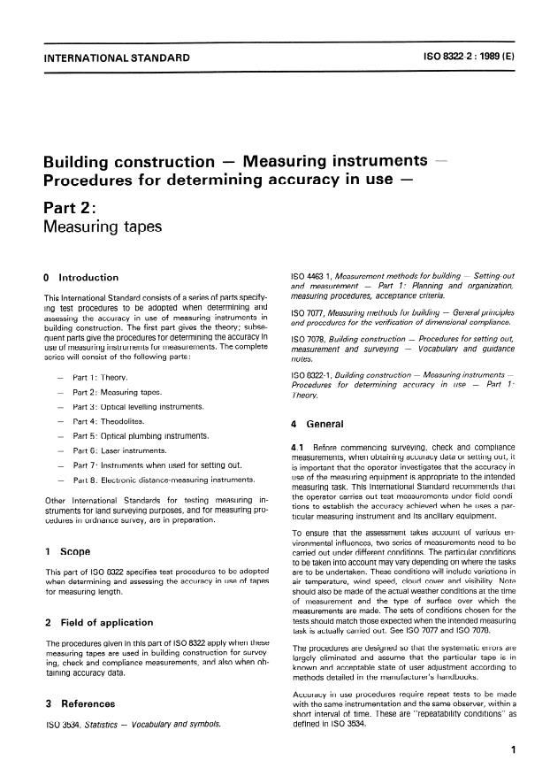 ISO 8322-2:1989 - Building construction -- Measuring instruments -- Procedures for determining accuracy in use
