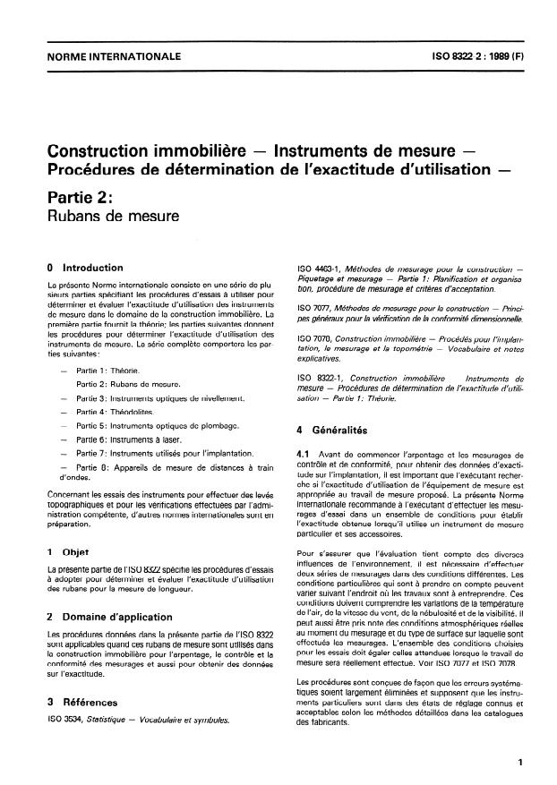 ISO 8322-2:1989 - Construction immobiliere -- Instruments de mesure -- Procédures de détermination de l'exactitude d'utilisation