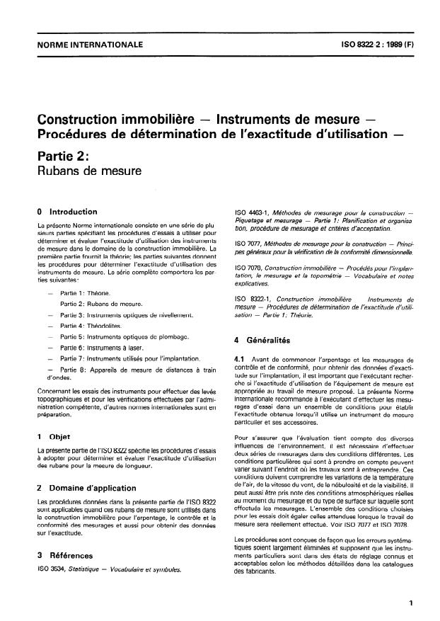 ISO 8322-2:1989 - Construction immobiliere -- Instruments de mesure -- Procédures de détermination de l'exactitude d'utilisation