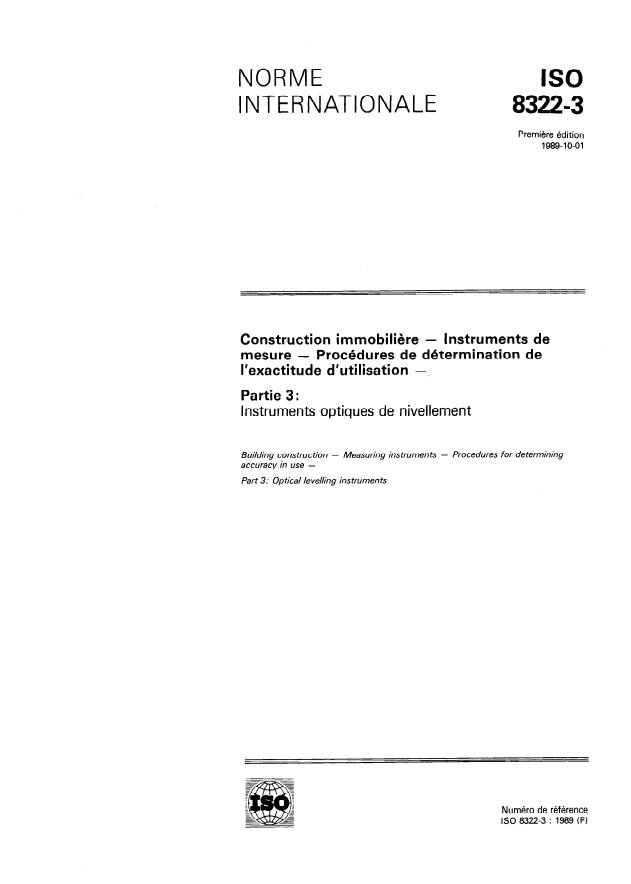 ISO 8322-3:1989 - Construction immobiliere -- Instruments de mesure -- Procédures de détermination de l'exactitude d'utilisation