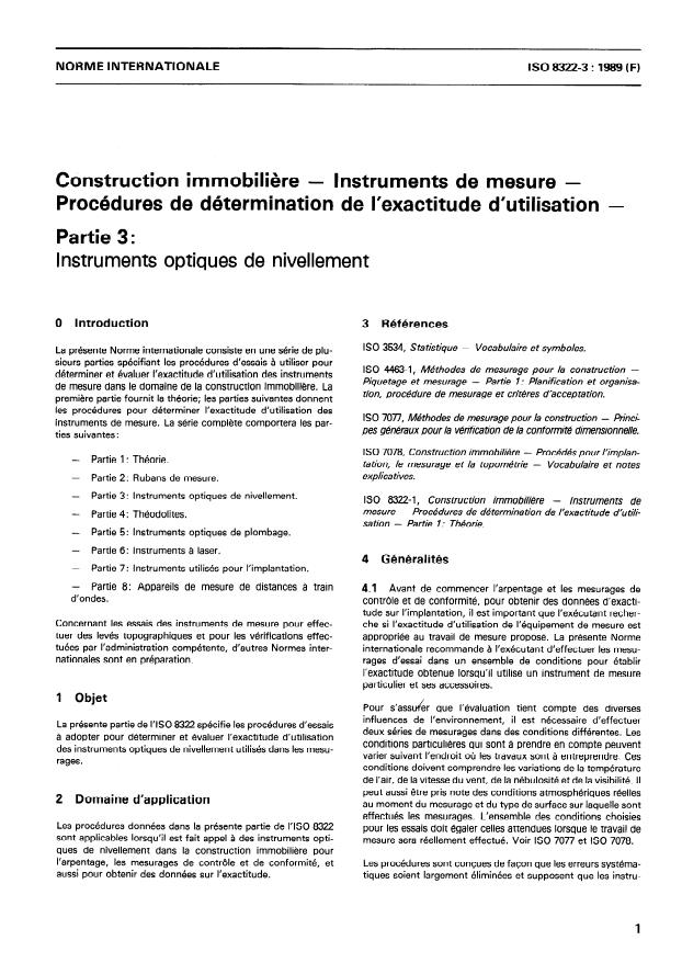 ISO 8322-3:1989 - Construction immobiliere -- Instruments de mesure -- Procédures de détermination de l'exactitude d'utilisation