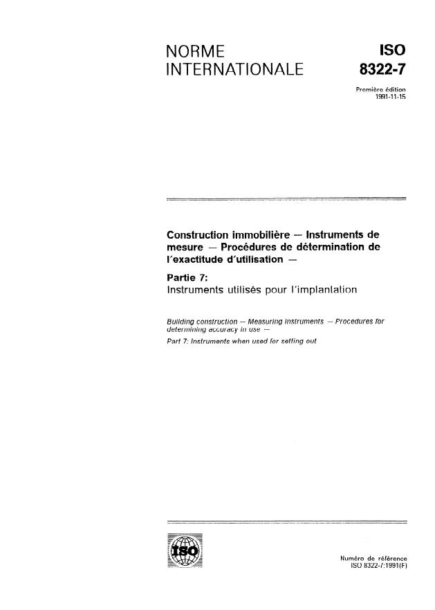 ISO 8322-7:1991 - Construction immobiliere -- Instruments de mesure -- Procédures de détermination de l'exactitude d'utilisation