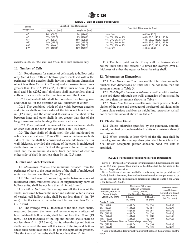 ASTM C126-99 - Standard Specification for Ceramic Glazed Structural Clay Facing Tile, Facing Brick, and Solid Masonry Units