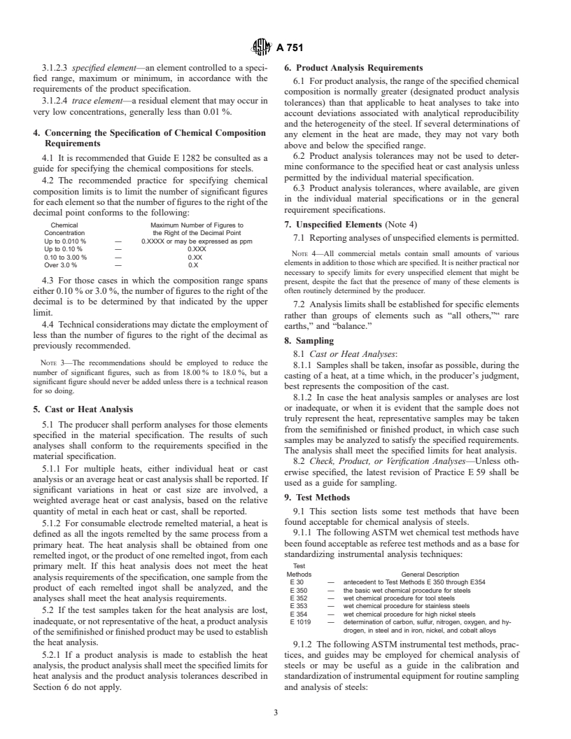 ASTM A751-96 - Standard Test Methods, Practices, and Terminology for Chemical Analysis of Steel Products