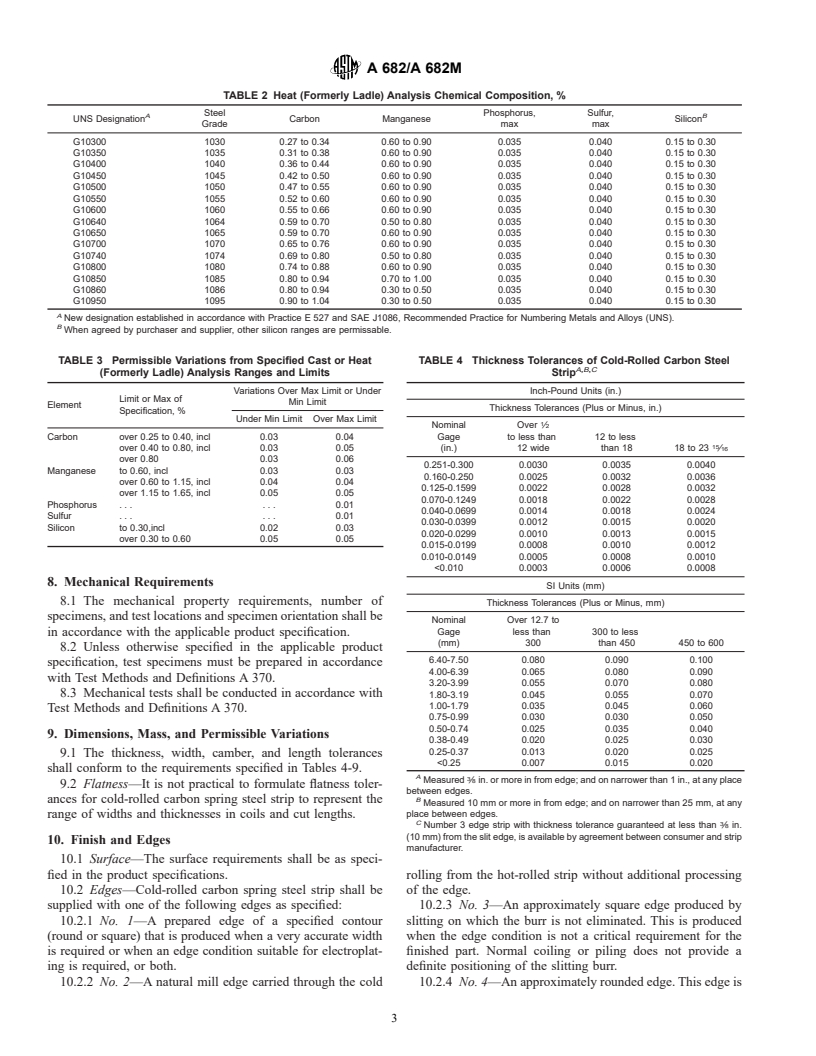 ASTM A682/A682M-00 - Standard Specification for Steel, Strip, High-Carbon, Cold-Rolled, General Requirements For